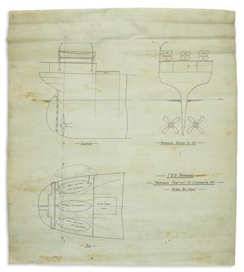 (OCEAN LINERS.) Approximately 25 hand-drawn ship-builders schematic plans.